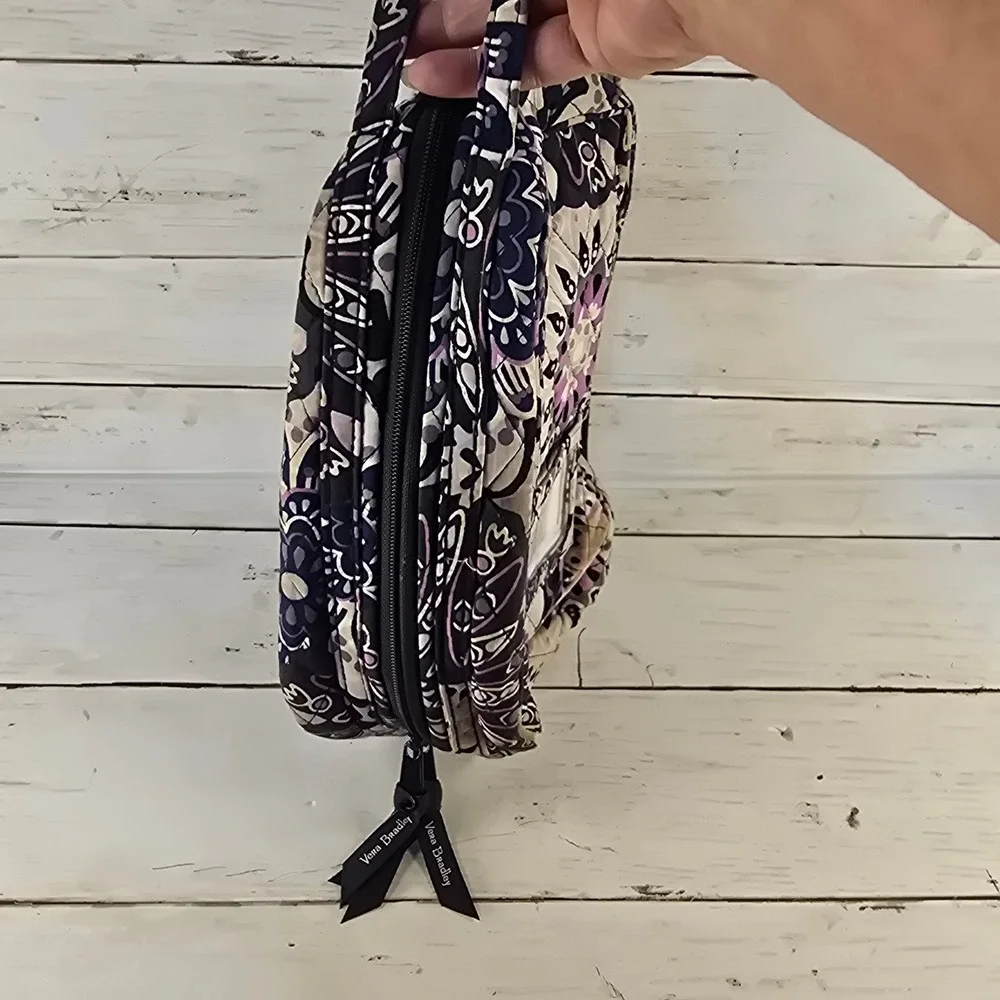 Vera Bradley Quilted Lunch Bag Purple Black Floral Mandala Insulated Travel Tote
